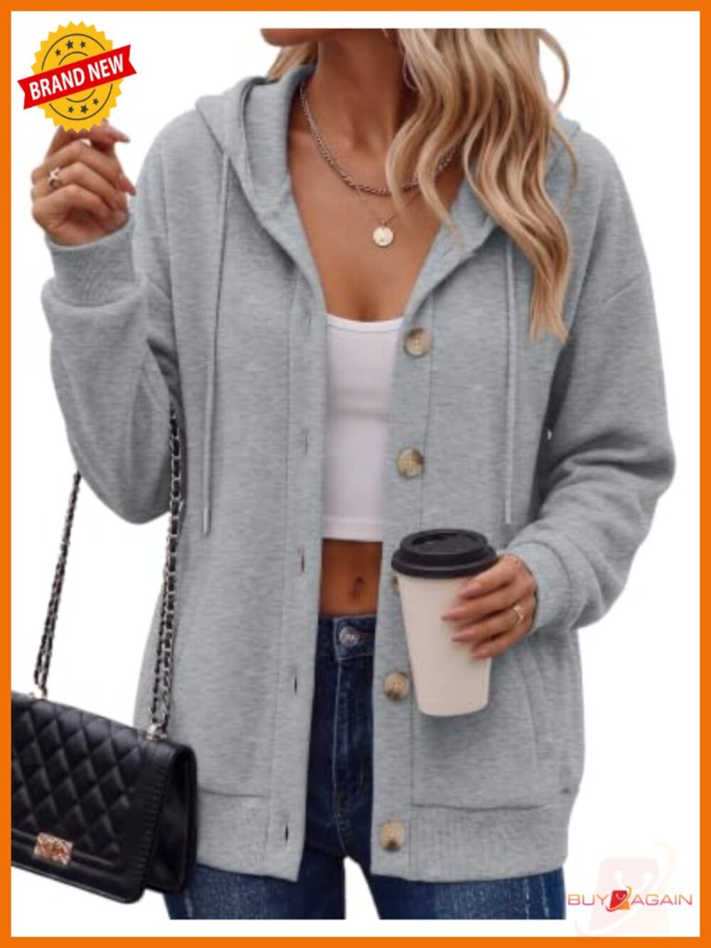 Zeagoo Women's Button Front Hoodie Oversized Fit Pockets Lightweight Fleece